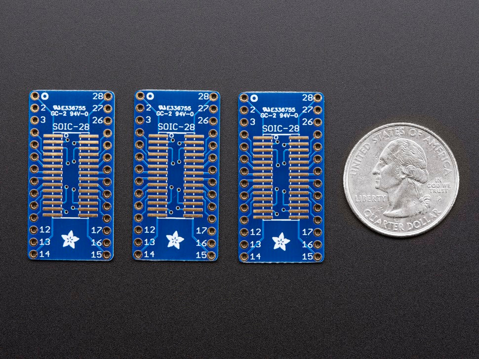 SMT Breakout PCB for SOIC-28 or TSSOP-28 - 3 Pack!