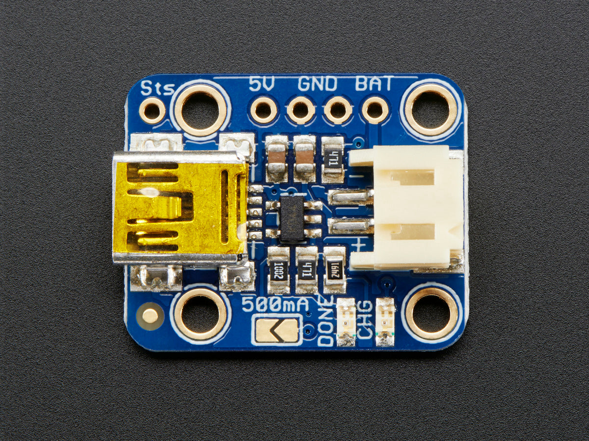 Adafruit Mini Lipo w/Mini-B USB Jack - USB LiIon/LiPoly charger - v1