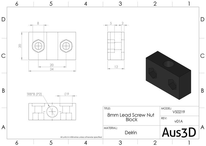 Nut block for 8mm Acme Lead Screw
