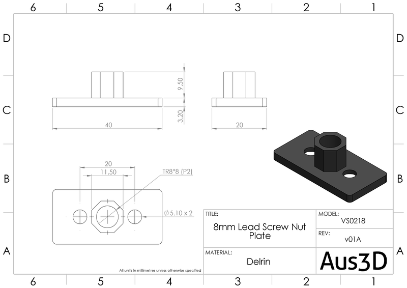 Nut plate for 8mm Acme Lead Screw