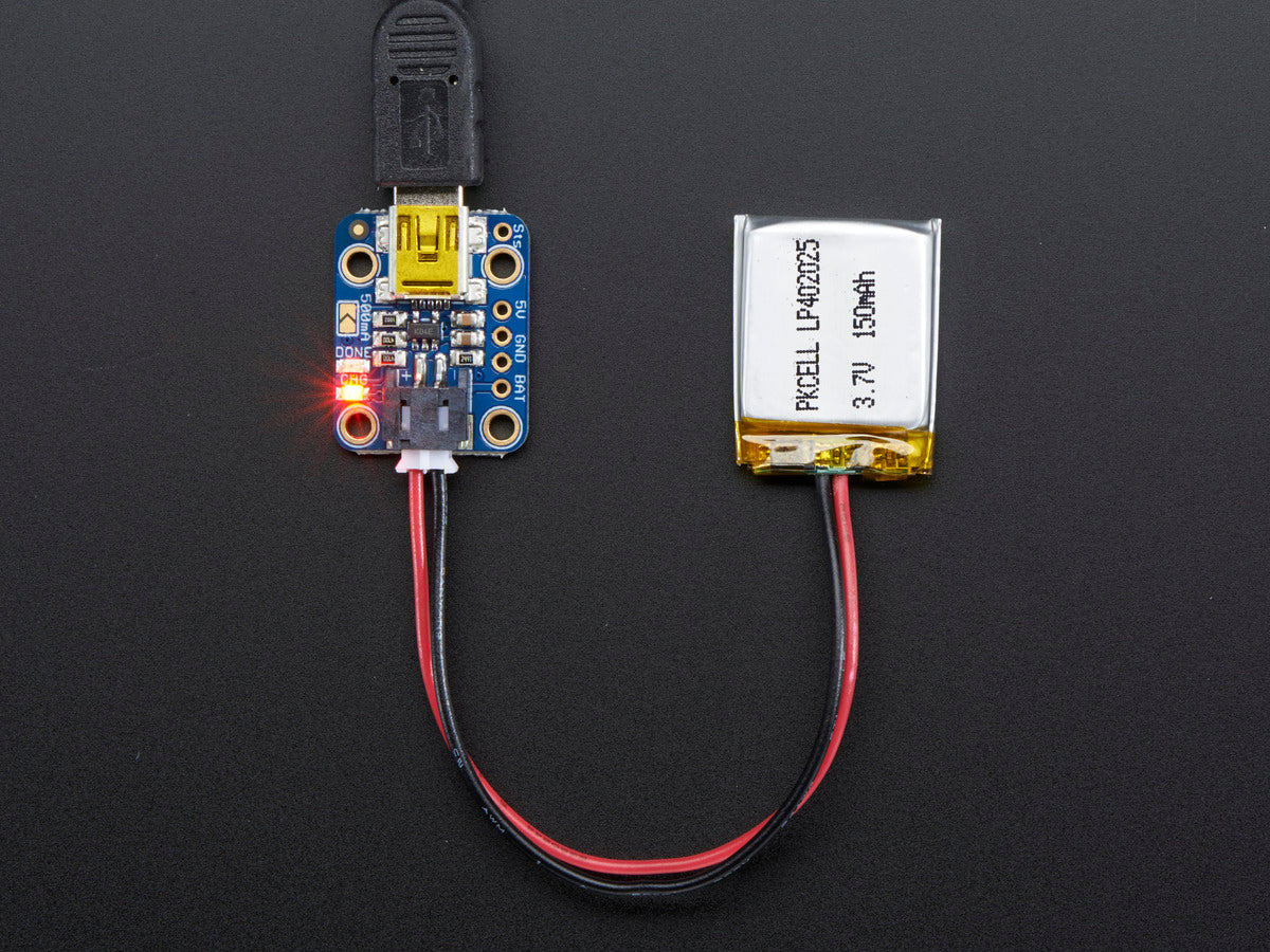 Adafruit Mini Lipo w/Mini-B USB Jack - USB LiIon/LiPoly charger - v1
