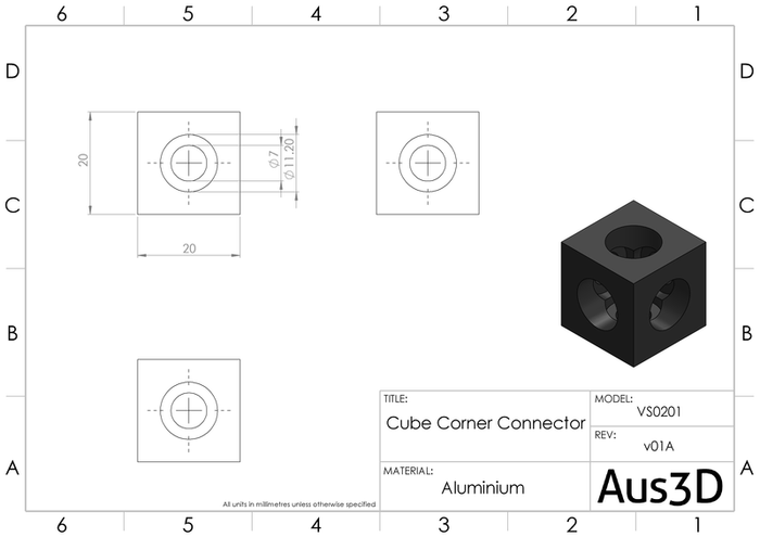 Black Cube Corner Connector for V-Slot | Aus3D